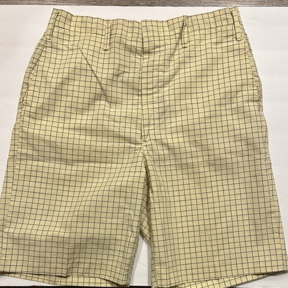 Vintage yellow/blue Checkered windowpane trouser Bermuda Shorts 28”